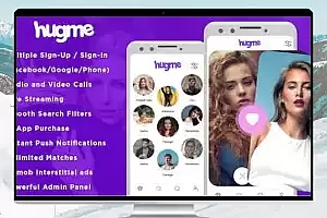 Hugme v1.6 带有音频视频通话和实时流媒体Android 原生约会应用程序