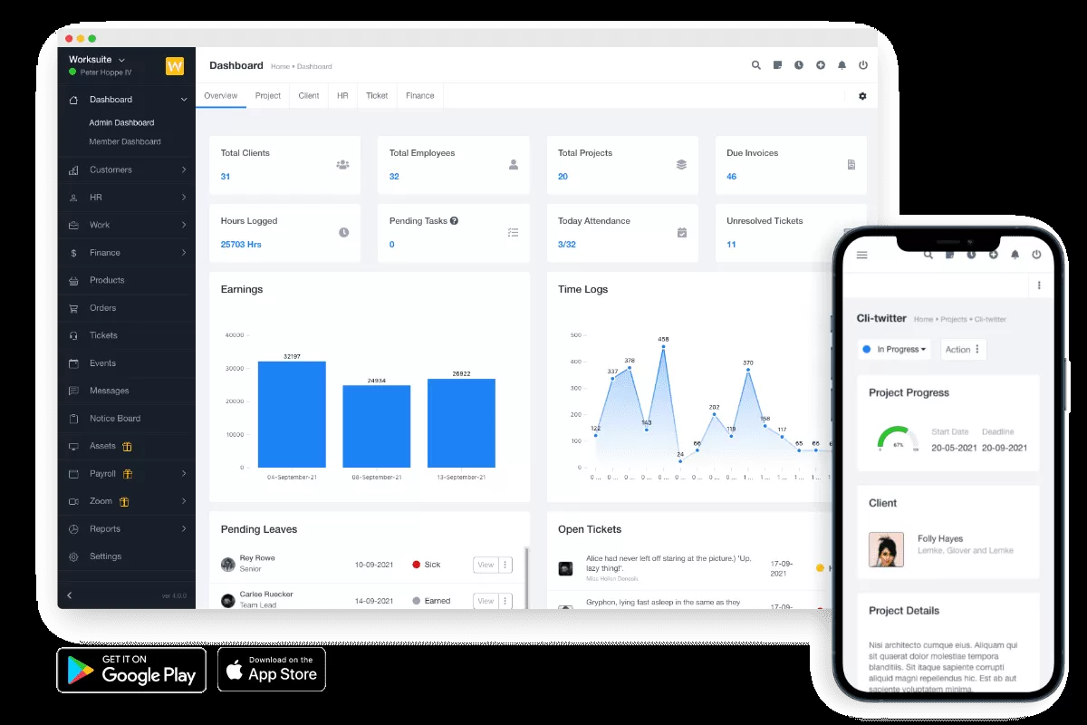 Worksuite Saas 5.2.73 破解版人力资源、客户关系管理、项目管理 附带插件